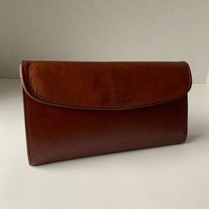 Vintage Coach Leather British Tan Tri-Fold Checkbook Wallet - Snap Closure